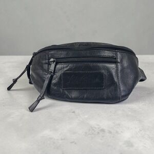 VTG LL Bean Black Leather Fanny Pack Waist Bag 80s 90s YKK Zip Adjustable